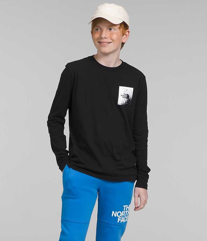 Tricou The North Face Long Sleeve Grafice Baieti Negrii | ROMANIA JQHVBCG