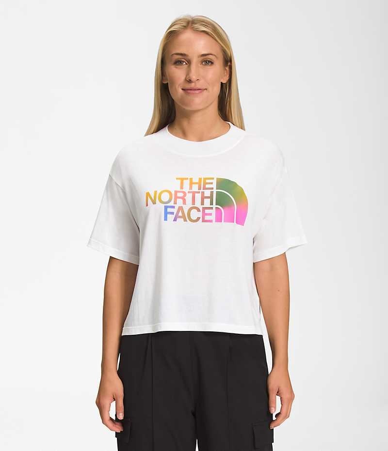 Tricou The North Face Scurte Sleeve Half Dome Crop Dama Albi | ROMANIA BWMLKXT